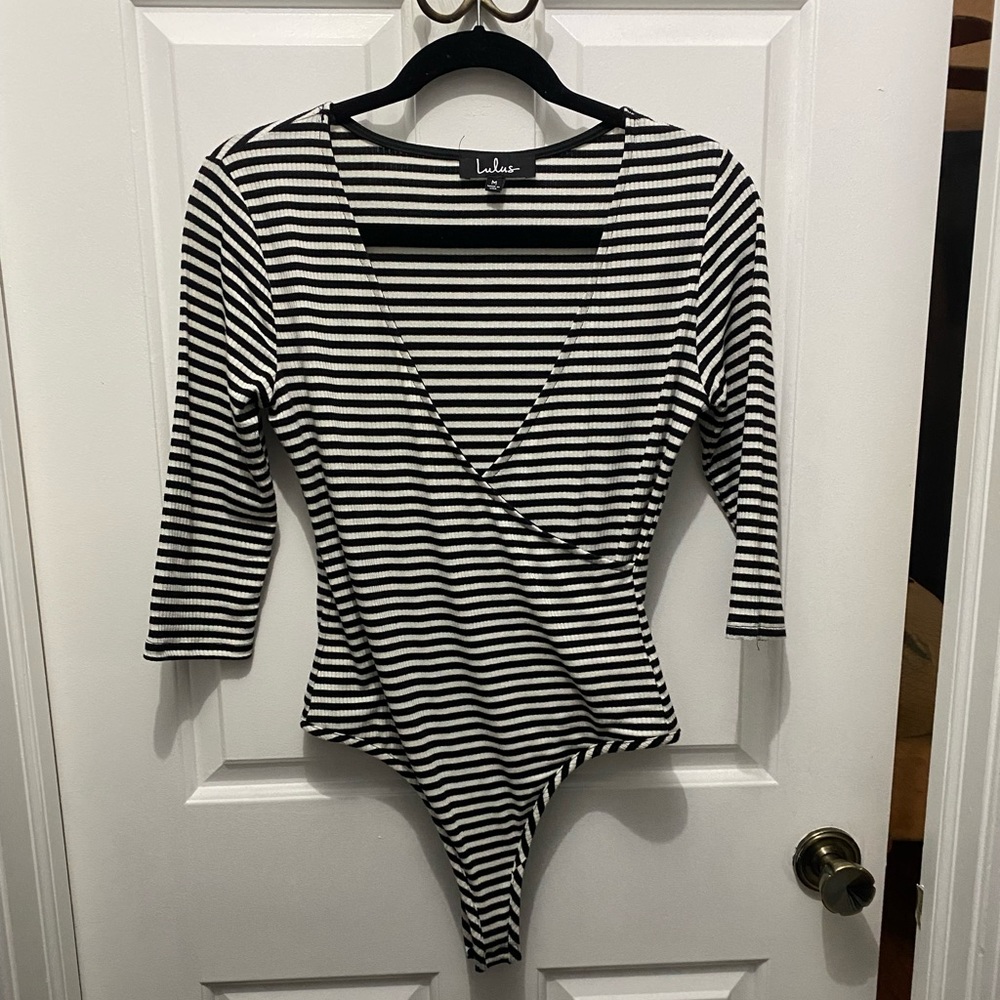 Lulus 3/4 sleeve striped bodysuit. Very flattering & good thick material!
